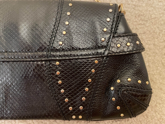 Auth Gucci Tom Ford small studded horsebit clutch chain strap REAL black python - Picture 9 of 15